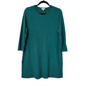J. Jill Sweater Size M Green Wool Blend Ribbed Knit Crewneck Side Slit Tunic